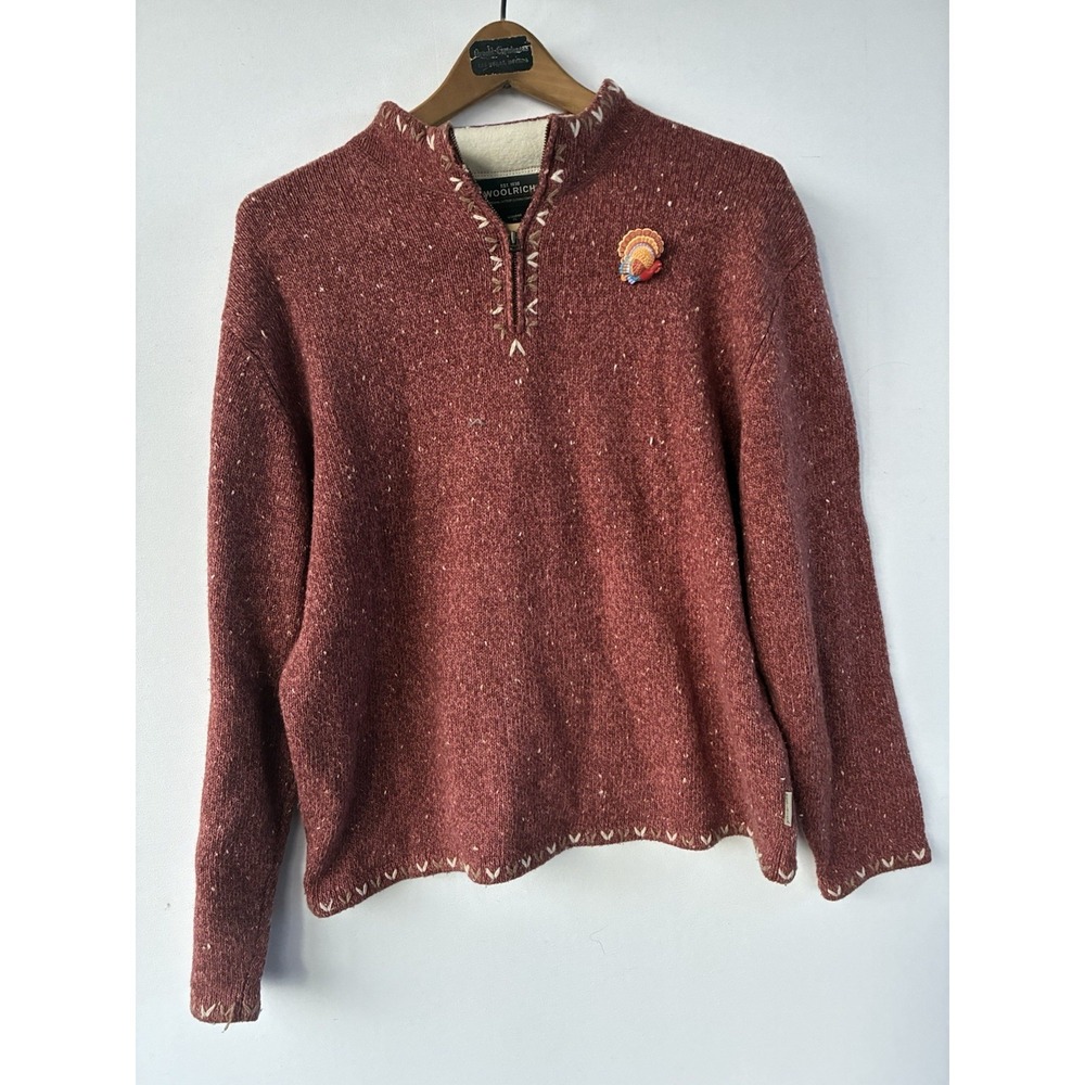 VTG Woolrich Grenadine 1/4 Zip Pullover Rust Red Fleck Sweater‎ Womens XL